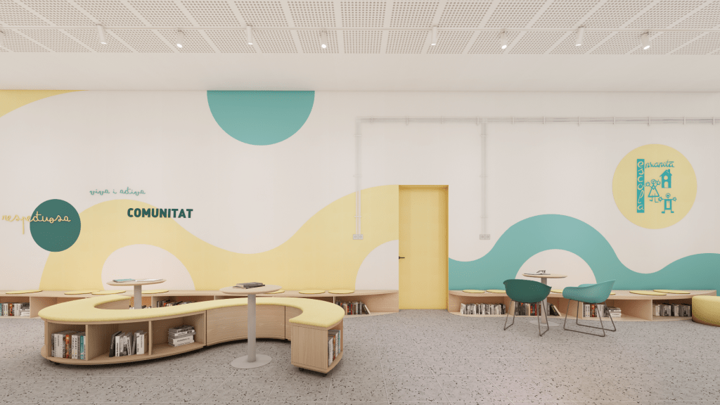 Biblioteca escolar diseñada para fomentar la calma y la lectura consciente